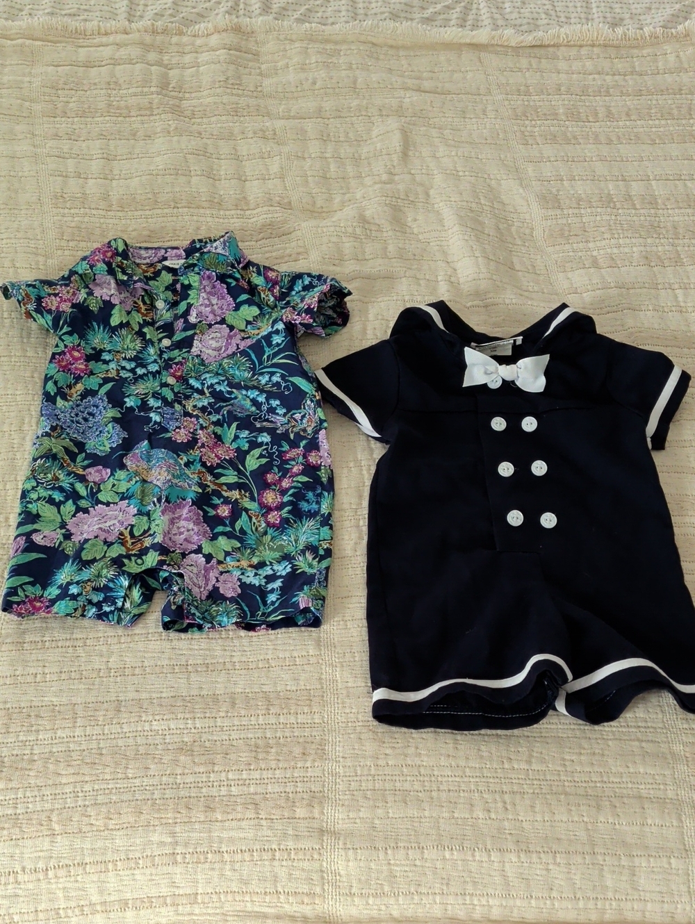 Two Baby Rompers - Floral Navy & Sailor Navy